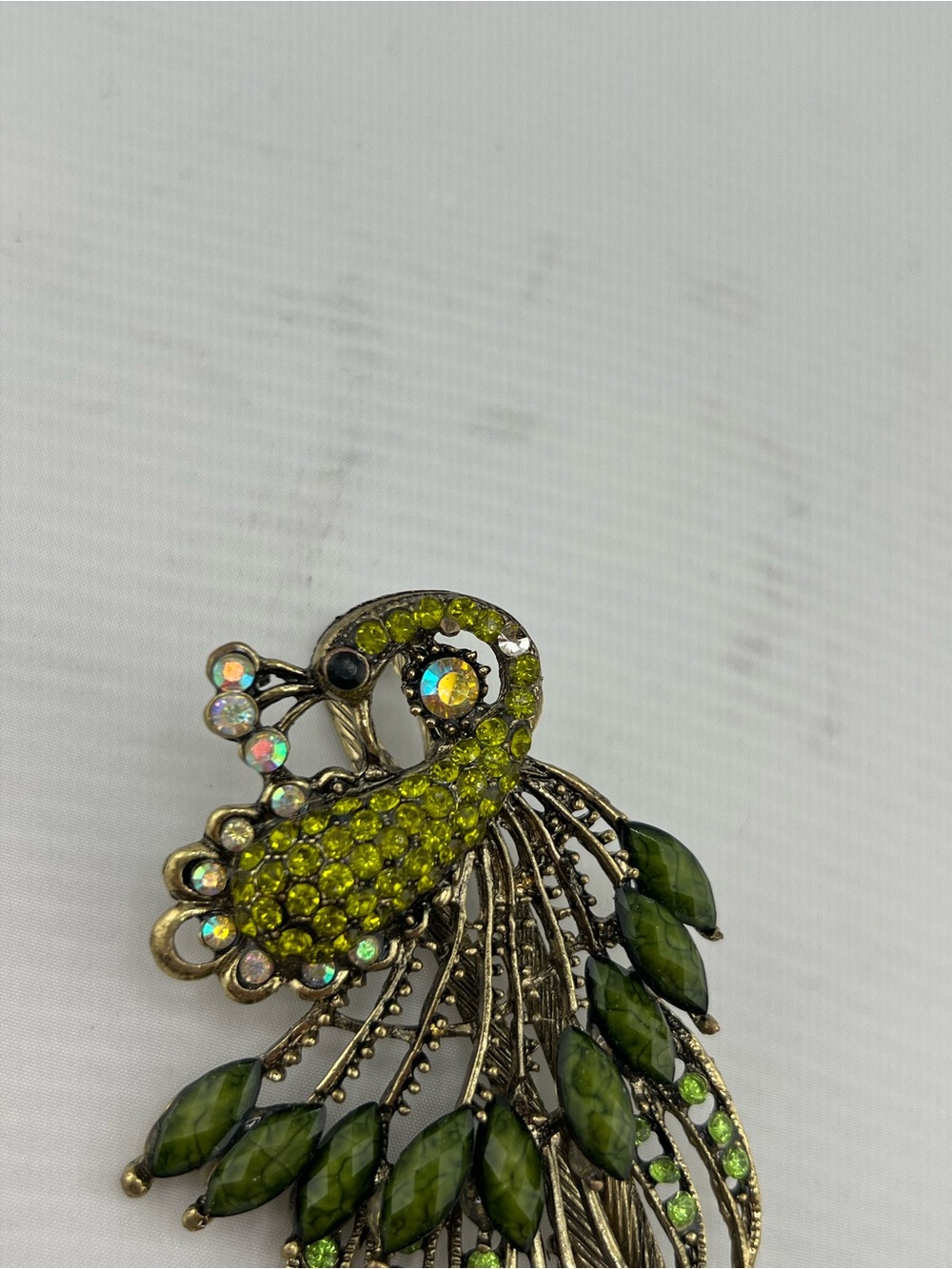 🎁Retro Style Peacock Rhinestone Hair Clip For Women Alloy Olive Green - Picture 3 of 12